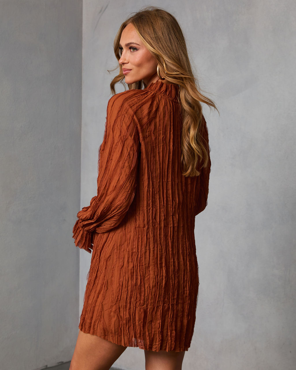 Autumn Stone Shift Chiffon Mini Dress-Vogue Logic