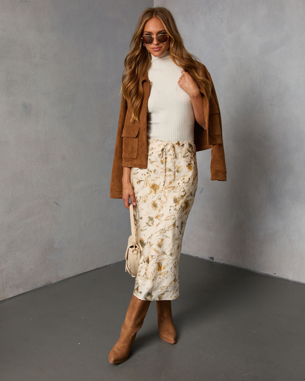 Crushed Maple Printed Midi Skirt-Vogue Logic