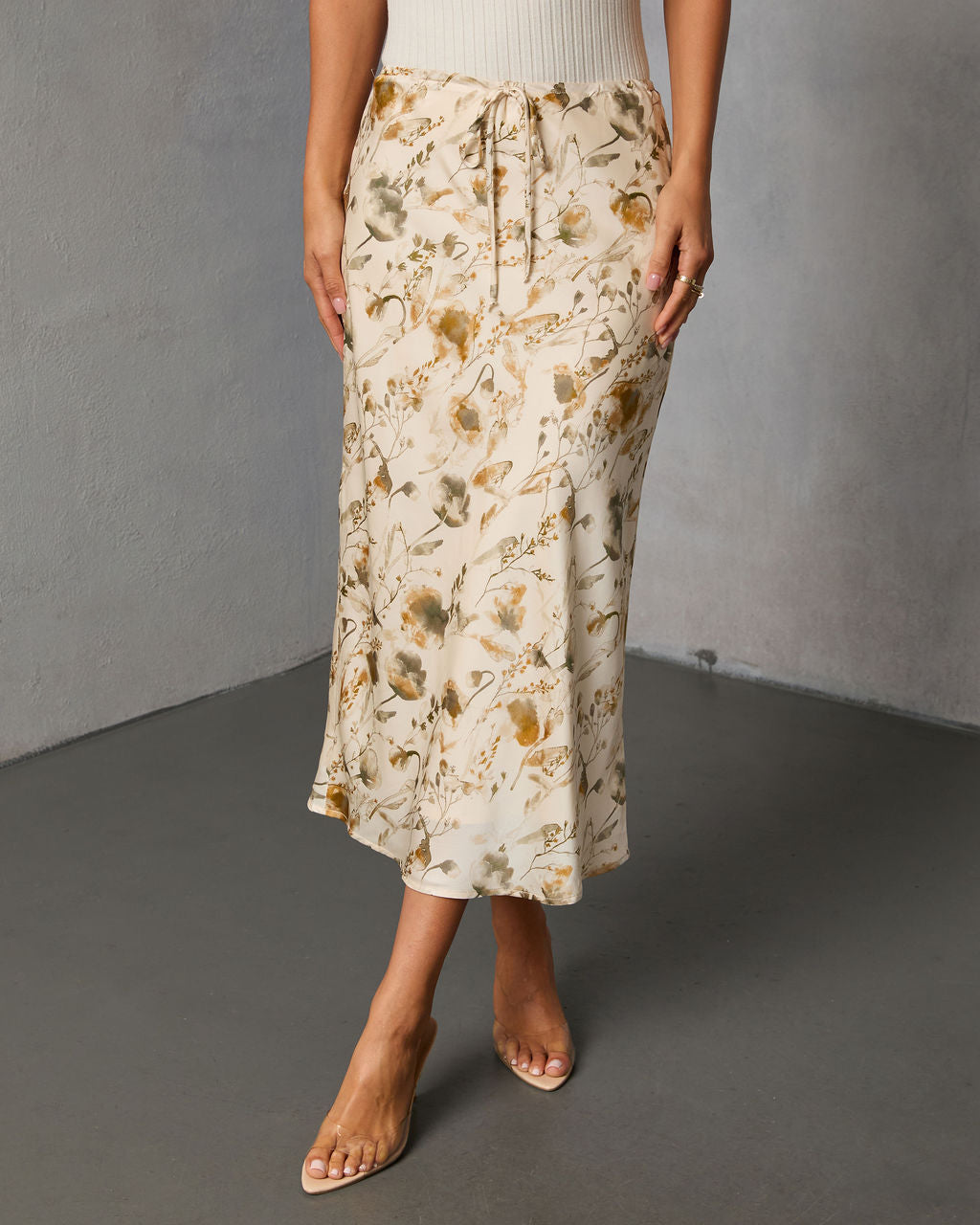Crushed Maple Printed Midi Skirt-Vogue Logic