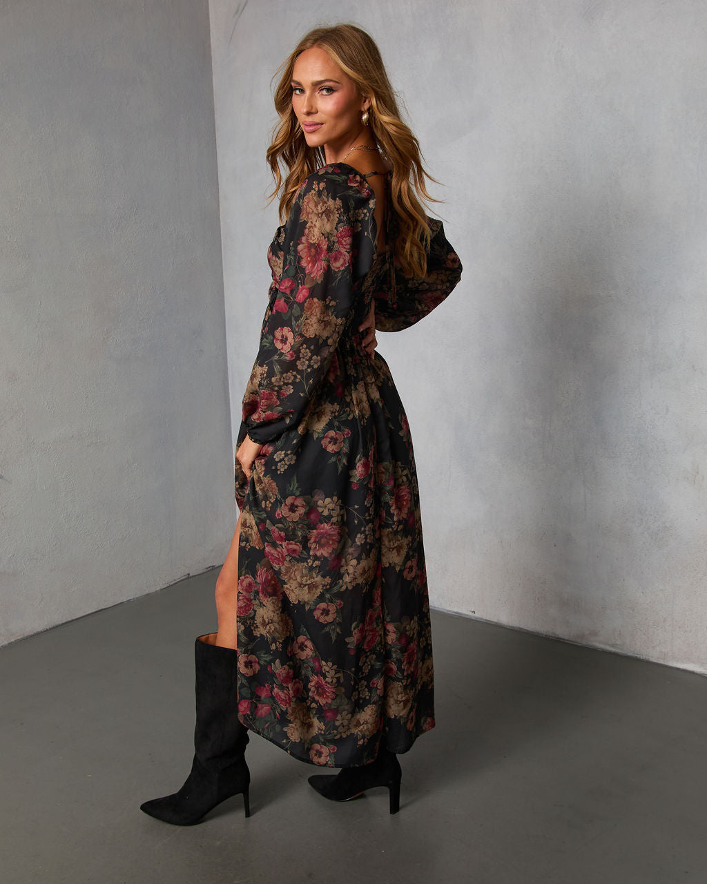 Peony Dust Printed Midi Dress-Vogue Logic