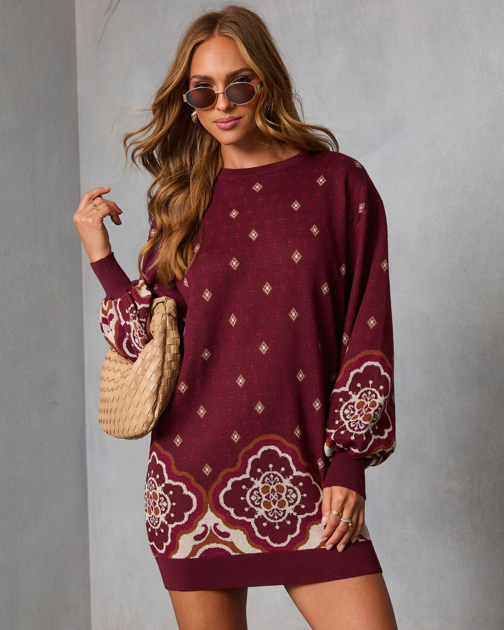 Rusted Rue Abstract Mini Sweater Dress-Vogue Logic