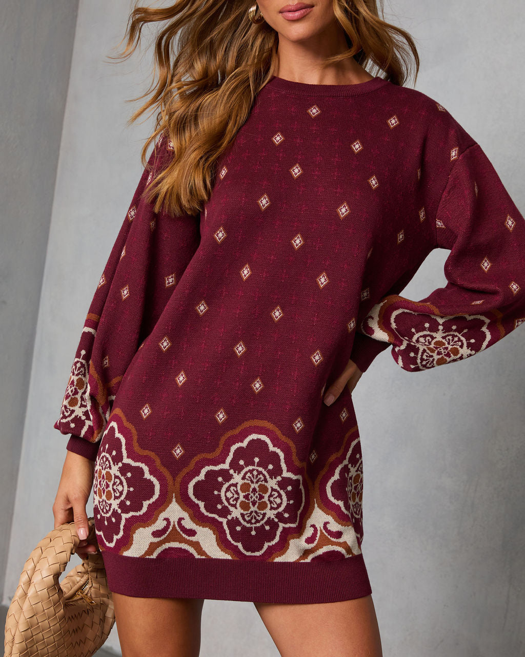 Rusted Rue Abstract Mini Sweater Dress-Vogue Logic