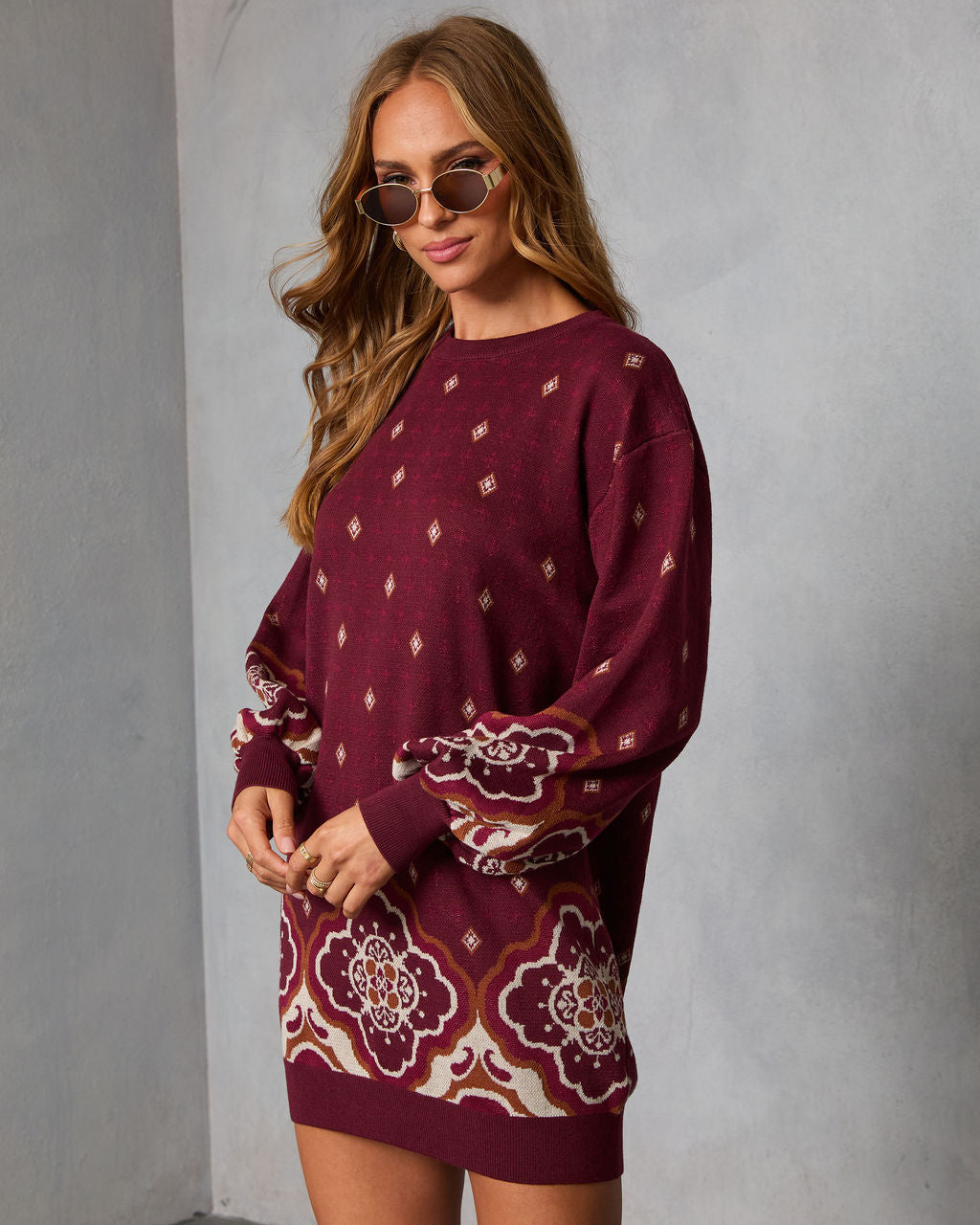 Rusted Rue Abstract Mini Sweater Dress-Vogue Logic