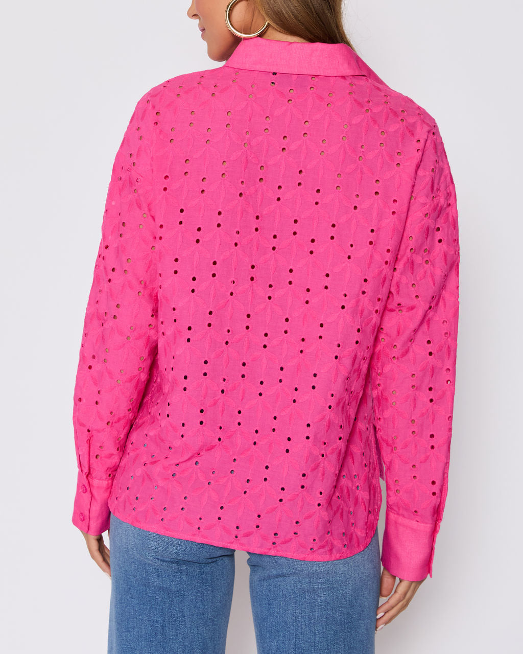 Garden Stroll Eyelet Floral Button Down Top-Vogue Logic