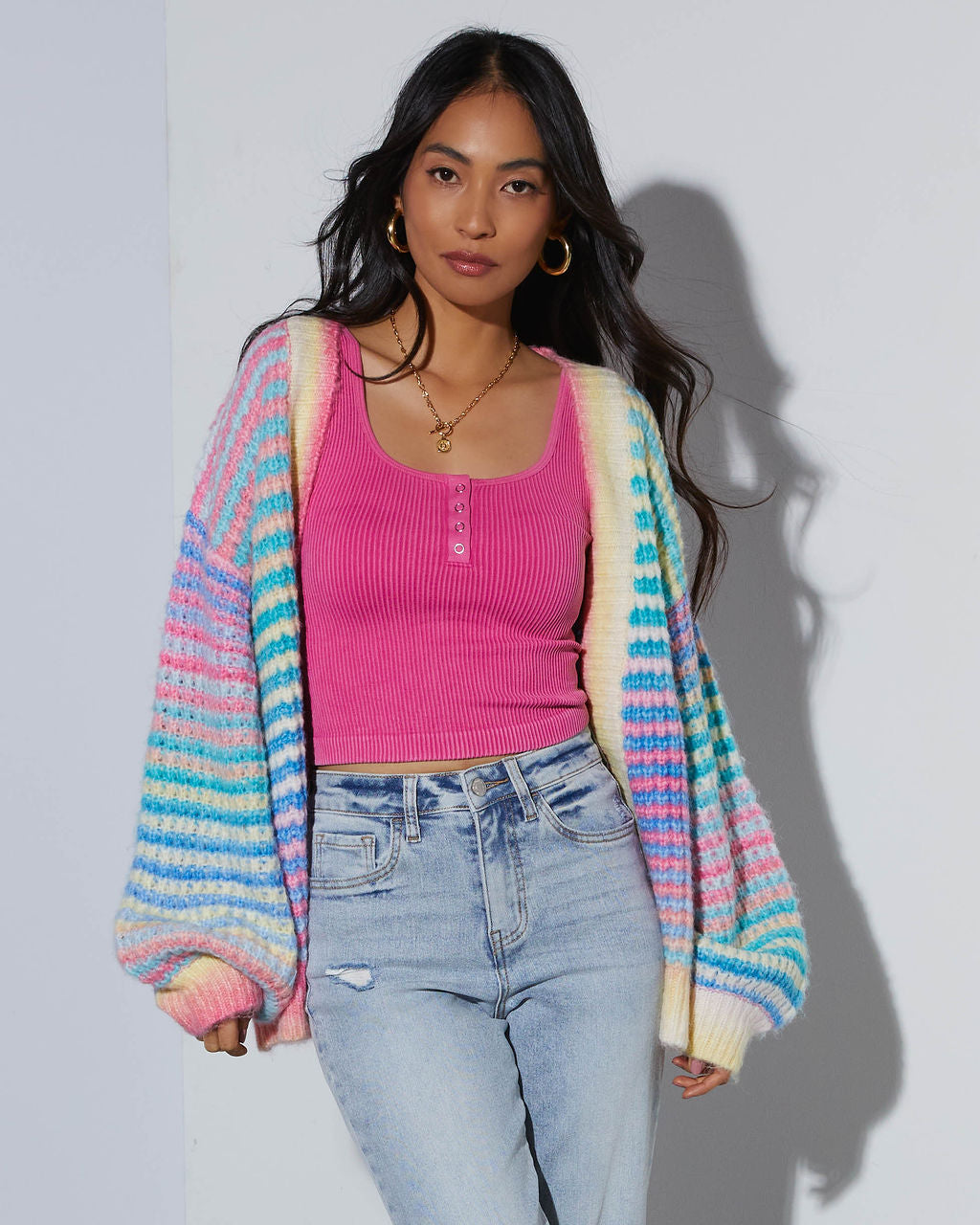 Gayle Knit Stripe Open Front Cardigan-Vogue Logic