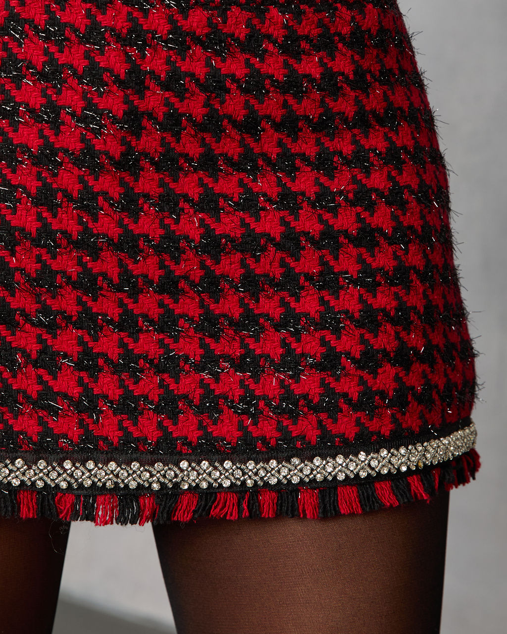 Fionne Frayed Rhinestone Trim Plaid Mini Skort-Vogue Logic