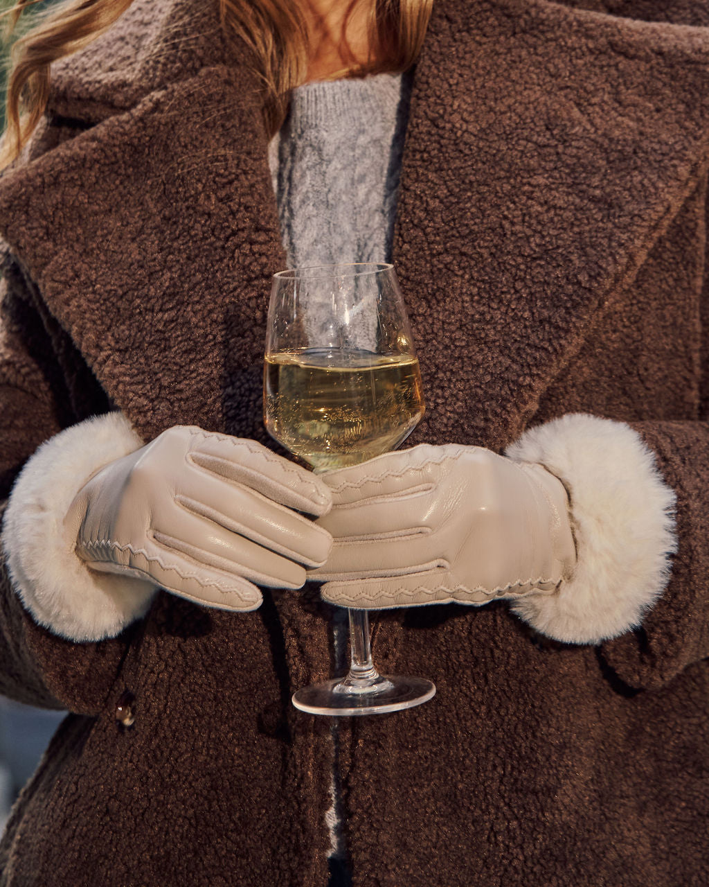 Vionae Vegan Leather Faux Fur Trim Gloves-Vogue Logic