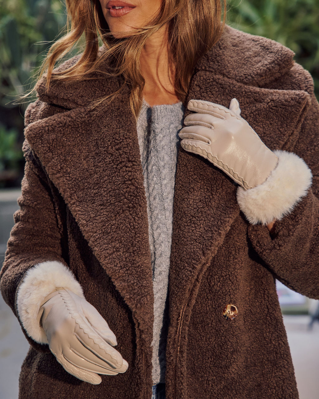 Vionae Vegan Leather Faux Fur Trim Gloves-Vogue Logic