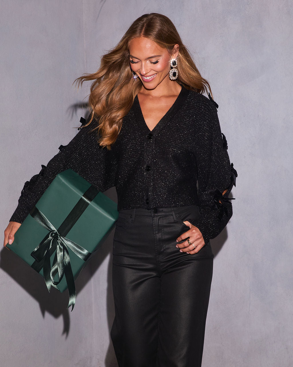 Cold Flame Metallic Knit Open Sleeve Cardigan-Vogue Logic