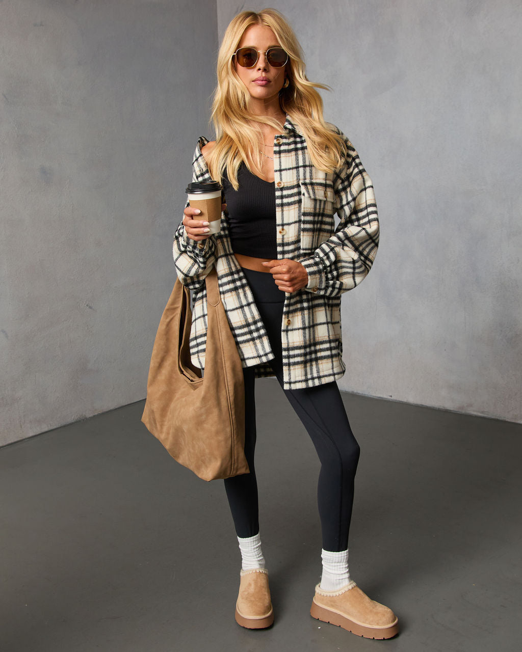 Cabin Cutie Plaid Shirt Jacket-Vogue Logic