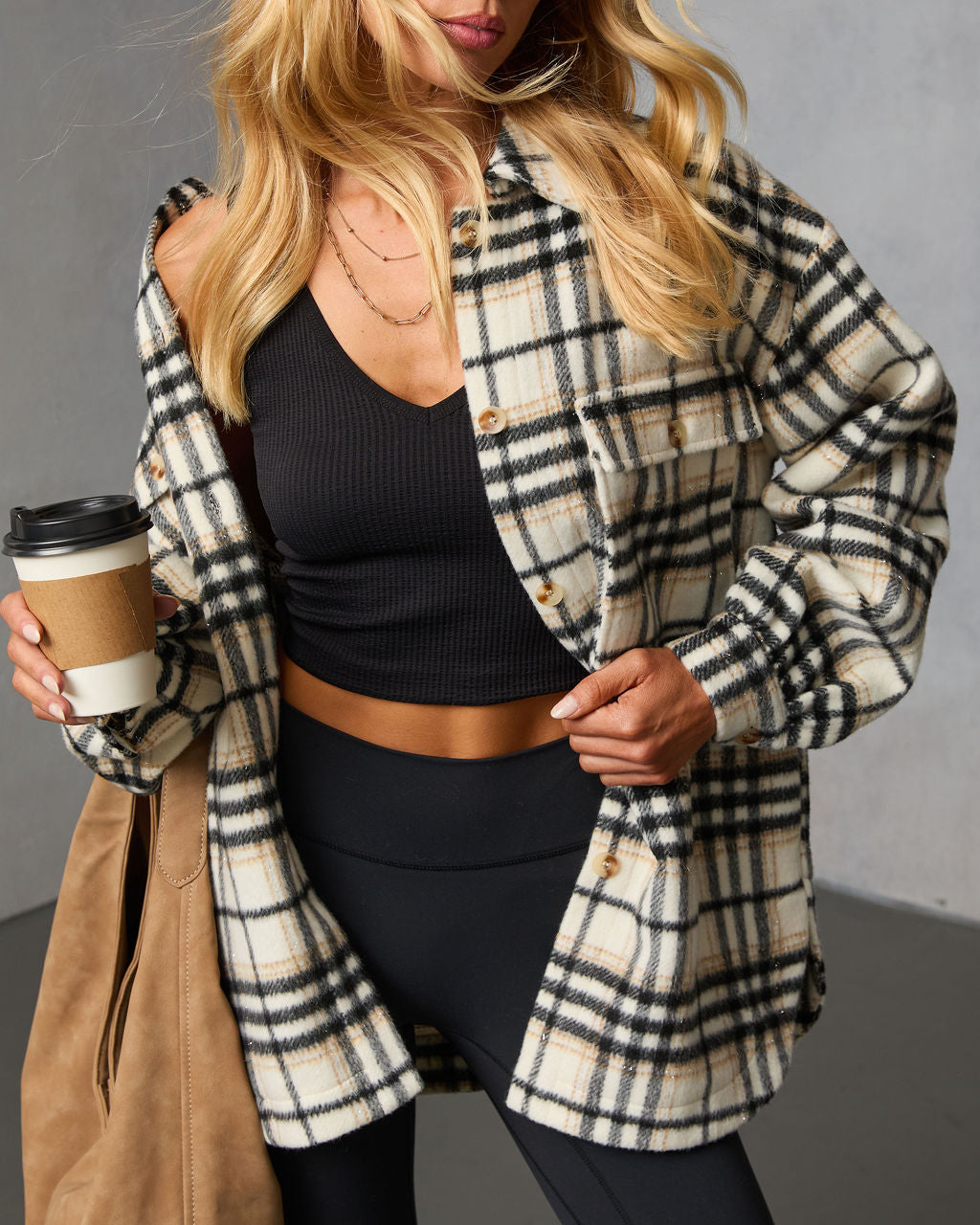 Cabin Cutie Plaid Shirt Jacket-Vogue Logic