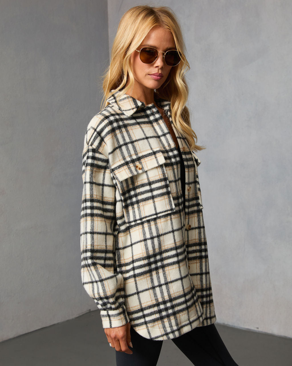 Cabin Cutie Plaid Shirt Jacket-Vogue Logic