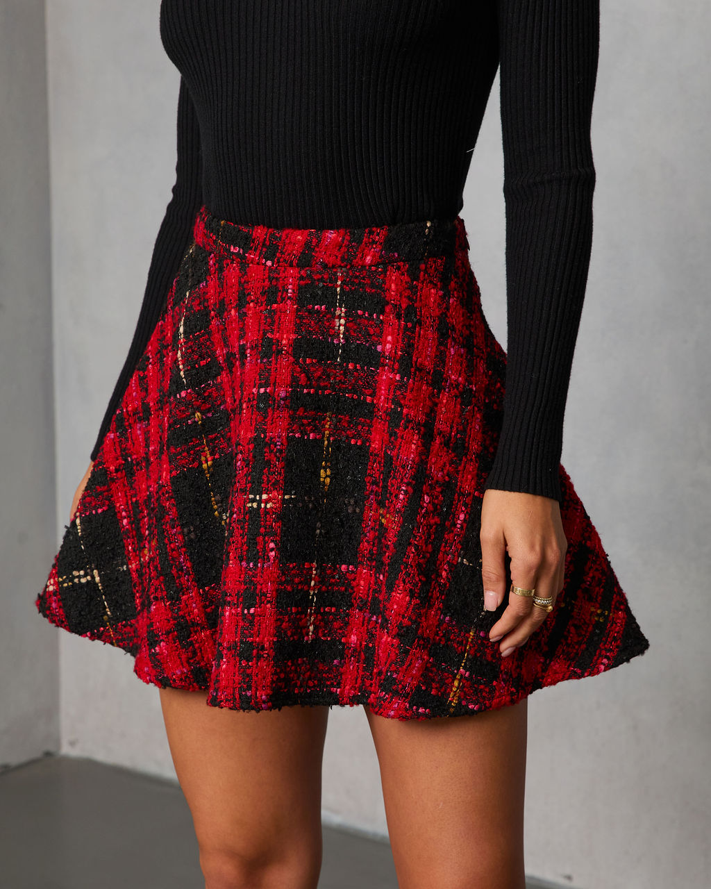 Fireside Manor Tweed Plaid Mini Skirt-Vogue Logic