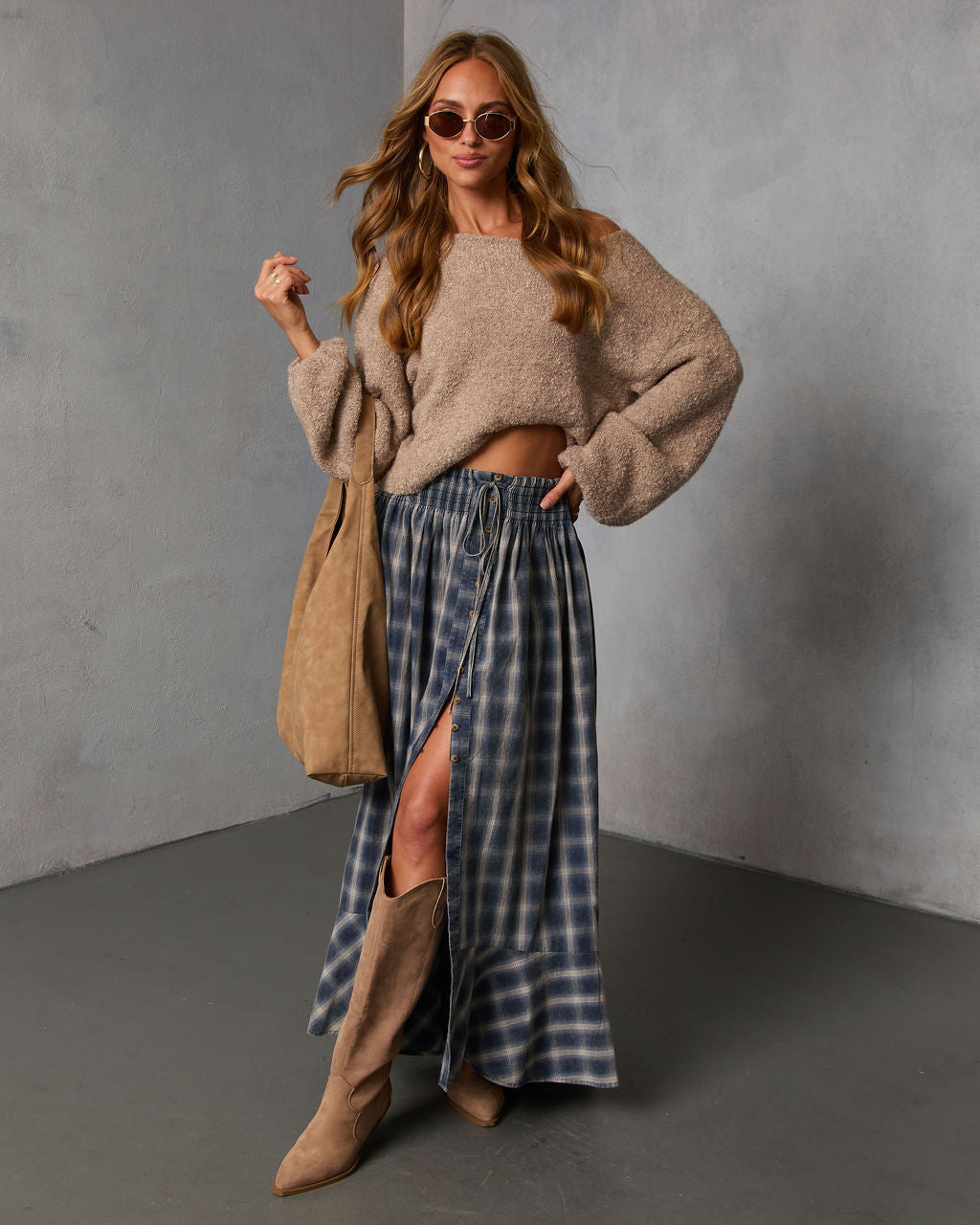 Gesibella Ruffle Hem Plaid Maxi Skirt-Vogue Logic