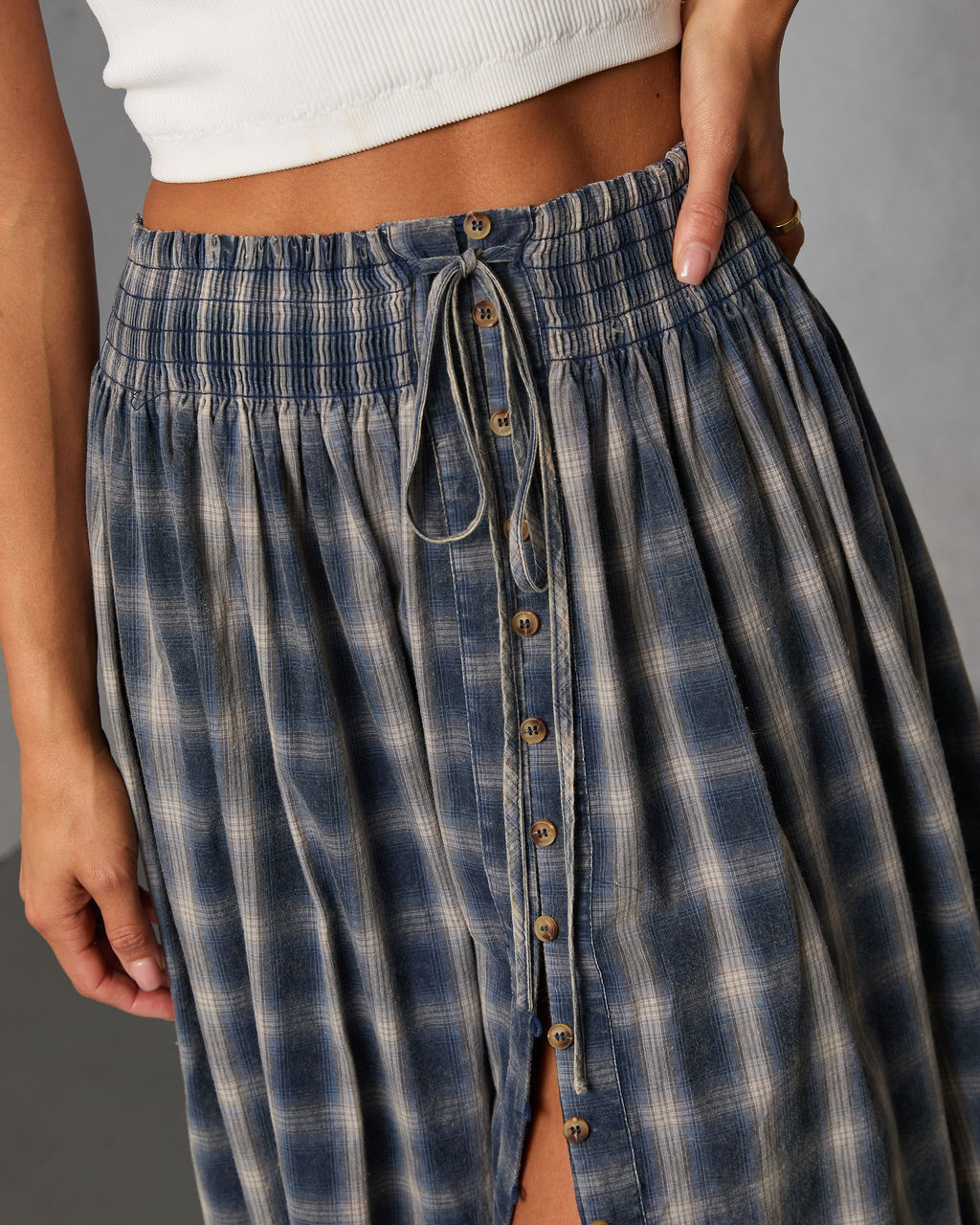 Gesibella Ruffle Hem Plaid Maxi Skirt-Vogue Logic