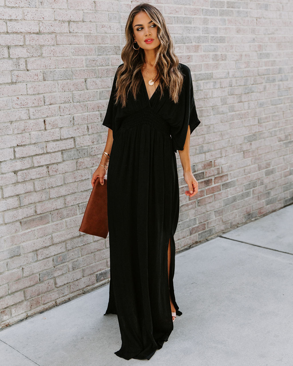 Kimona Smocked Kimono Maxi Dress-Vogue Logic