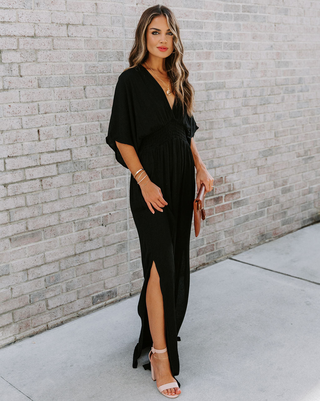 Kimona Smocked Kimono Maxi Dress-Vogue Logic