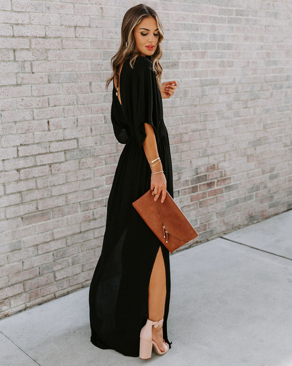 Kimona Smocked Kimono Maxi Dress-Vogue Logic