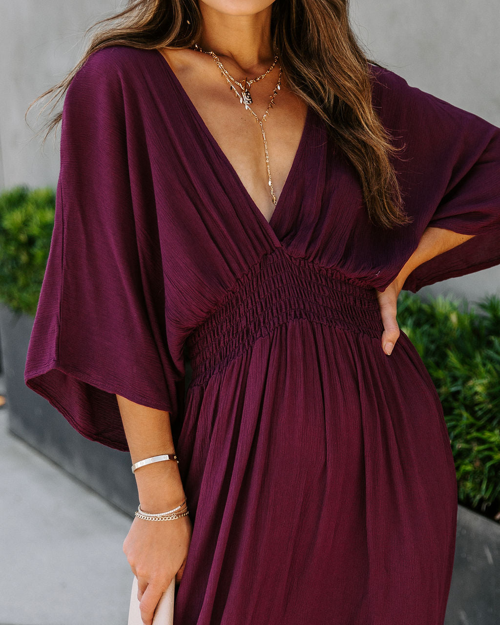 Kimona Smocked Kimono Maxi Dress-Vogue Logic