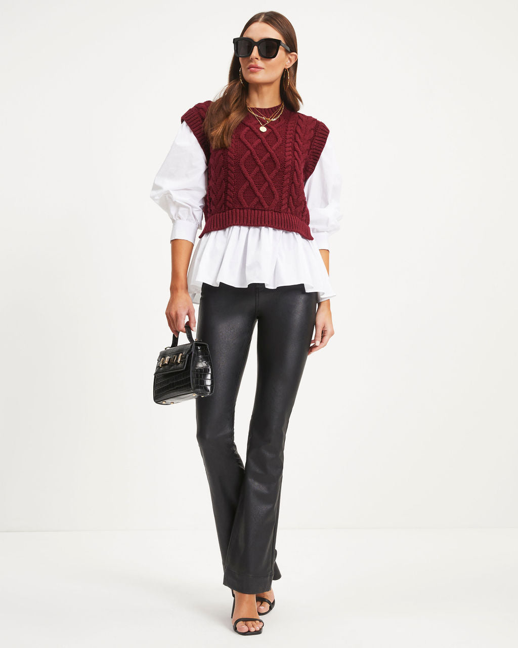 Carmine Contrast Knit Top-Vogue Logic