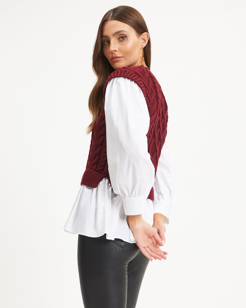 Carmine Contrast Knit Top-Vogue Logic