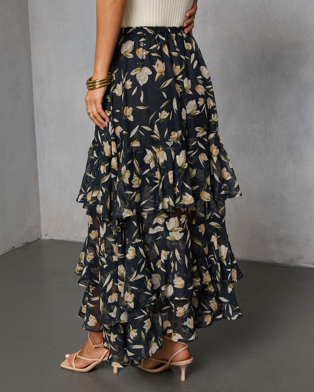 Rustic Bloom Printed Tiered Maxi Skirt-Vogue Logic