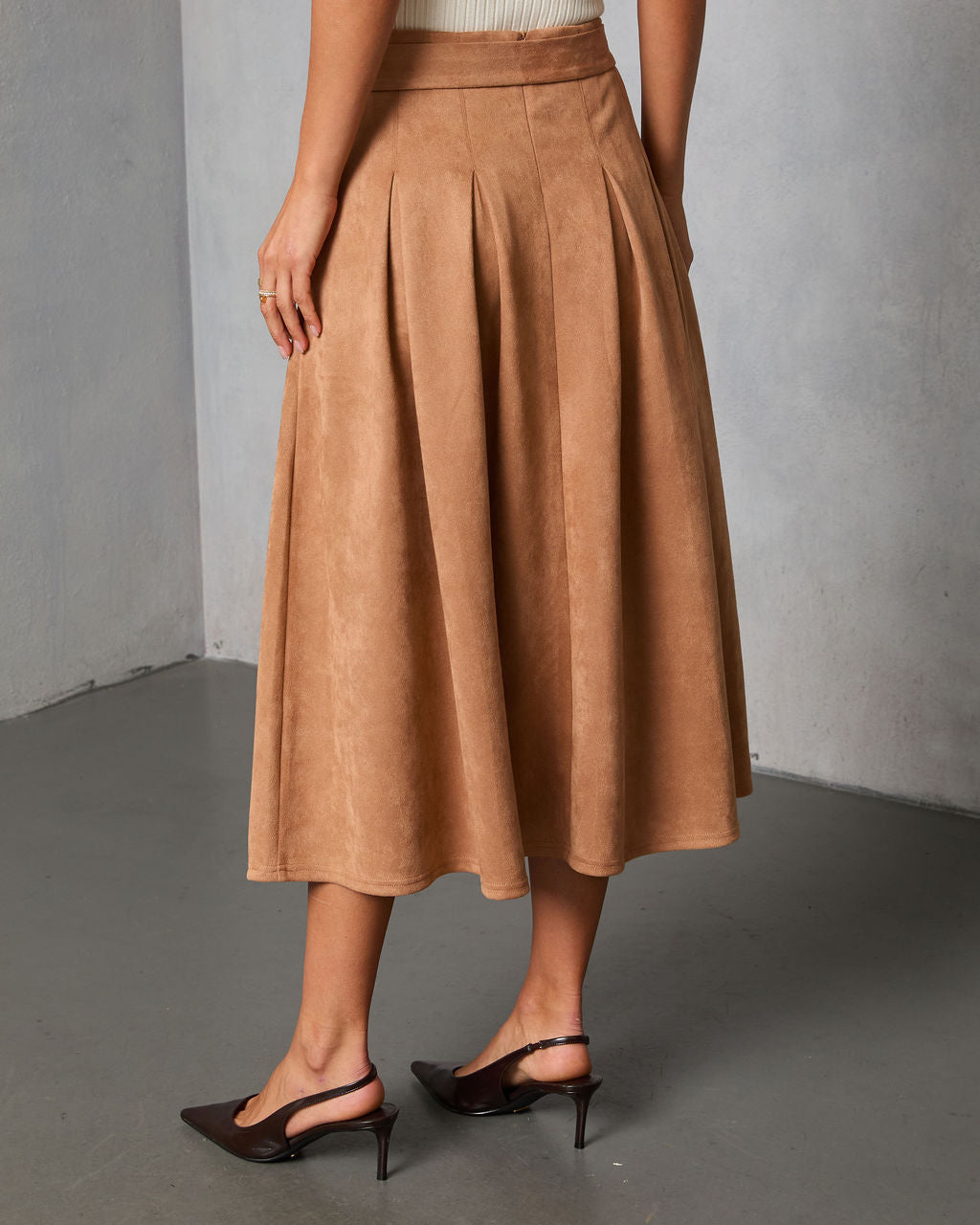 Table Ready Suede Waist Tie Pleated Midi Skirt-Vogue Logic