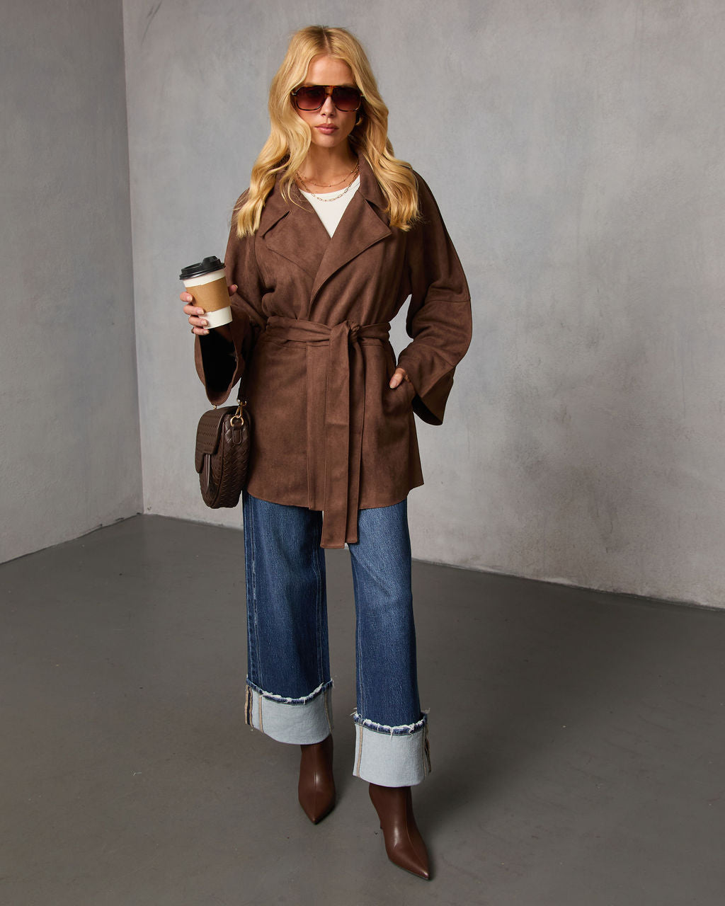 Lytton Suede Waist Tie Jacket-Vogue Logic