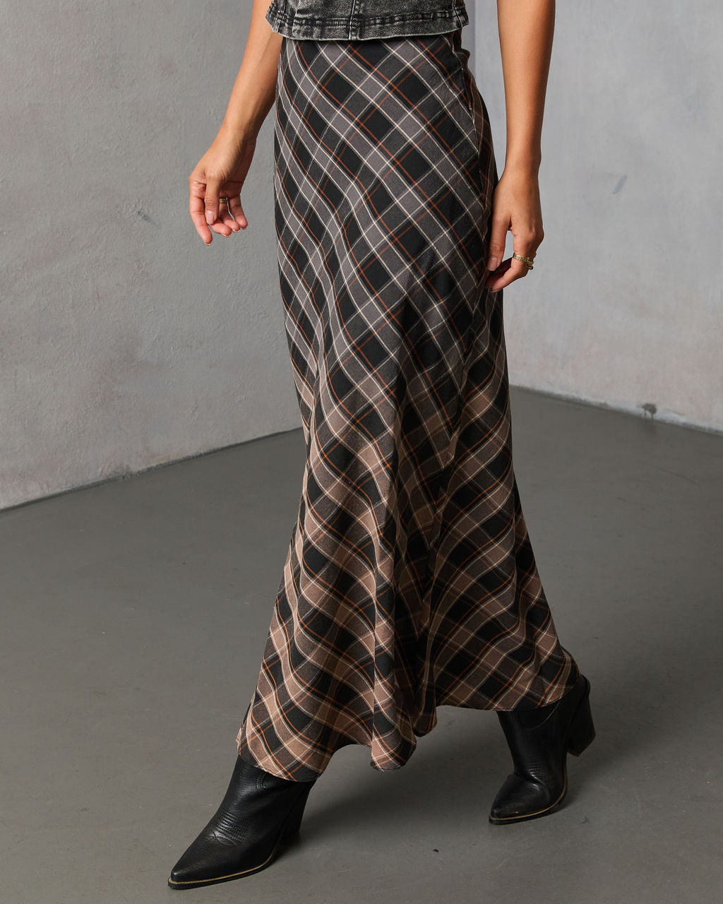 Bronzed Harvest Plaid Maxi Skirt-Vogue Logic