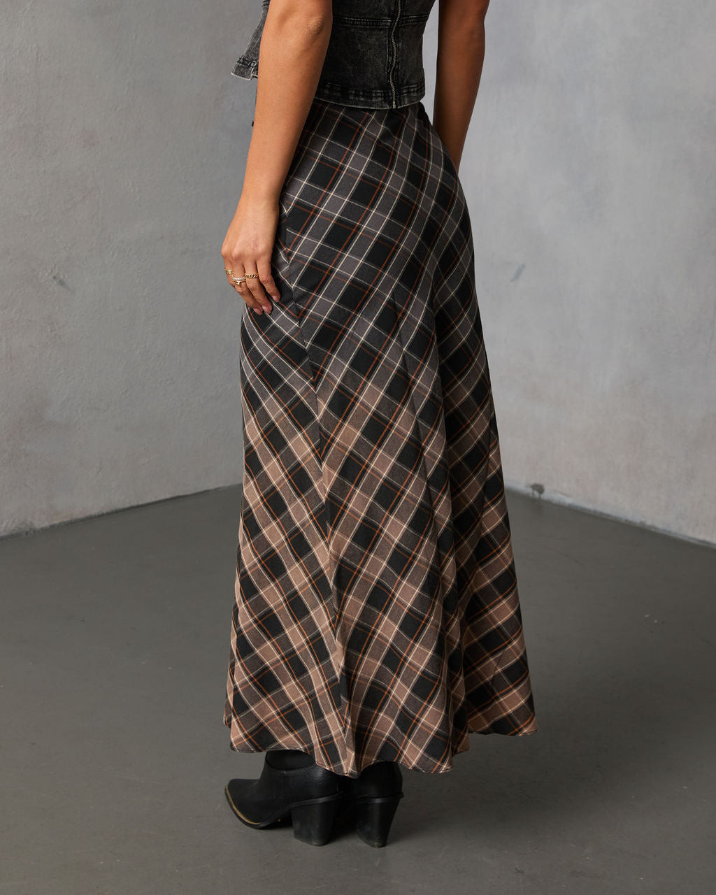 Bronzed Harvest Plaid Maxi Skirt-Vogue Logic