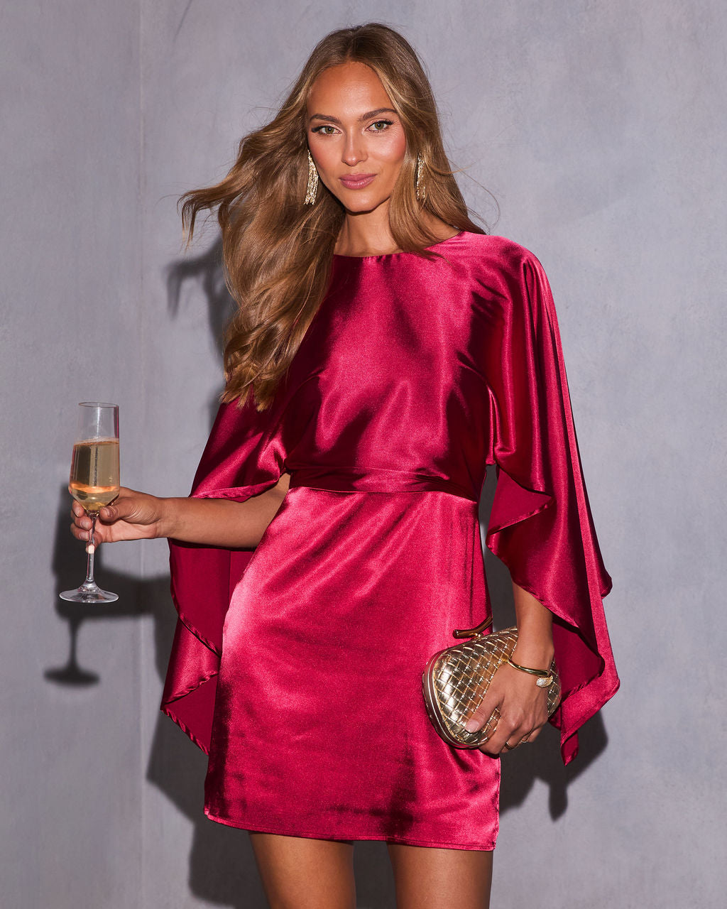 Mulled Moonlight Satin Cape Mini Dress-Vogue Logic