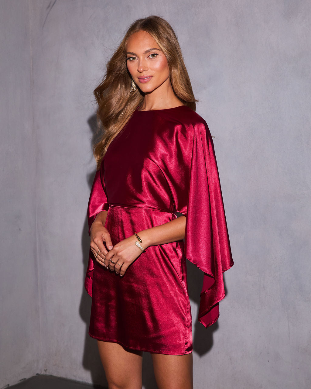 Mulled Moonlight Satin Cape Mini Dress-Vogue Logic