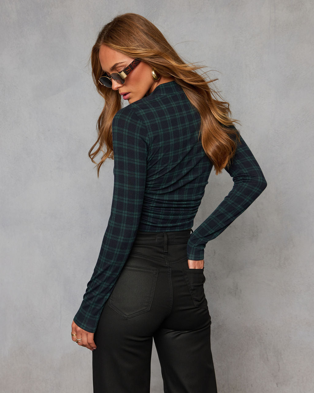 Highland Grove Plaid Mock Neck Top-Vogue Logic