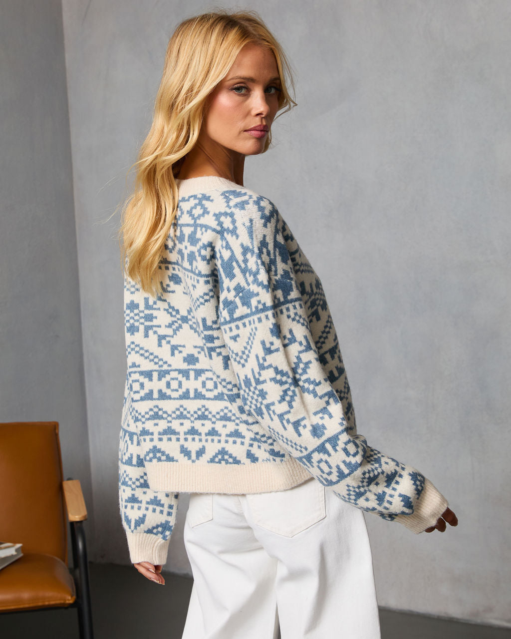 Cottage Hour Abstract Crew Neck Sweater-Vogue Logic