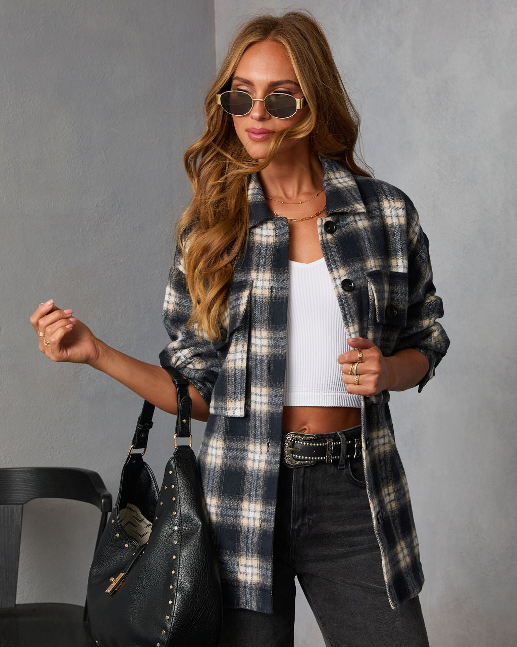 Tawny Grace Plaid Shirt Jacket-Vogue Logic