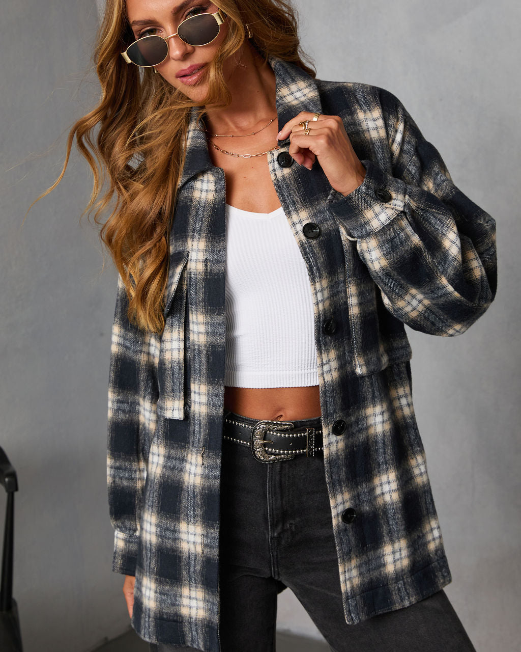 Tawny Grace Plaid Shirt Jacket-Vogue Logic