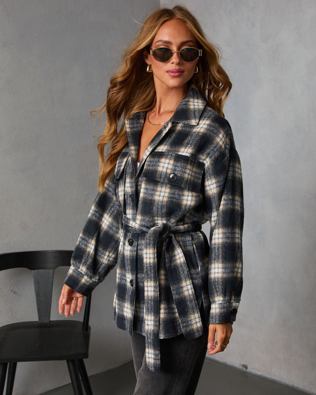 Tawny Grace Plaid Shirt Jacket-Vogue Logic