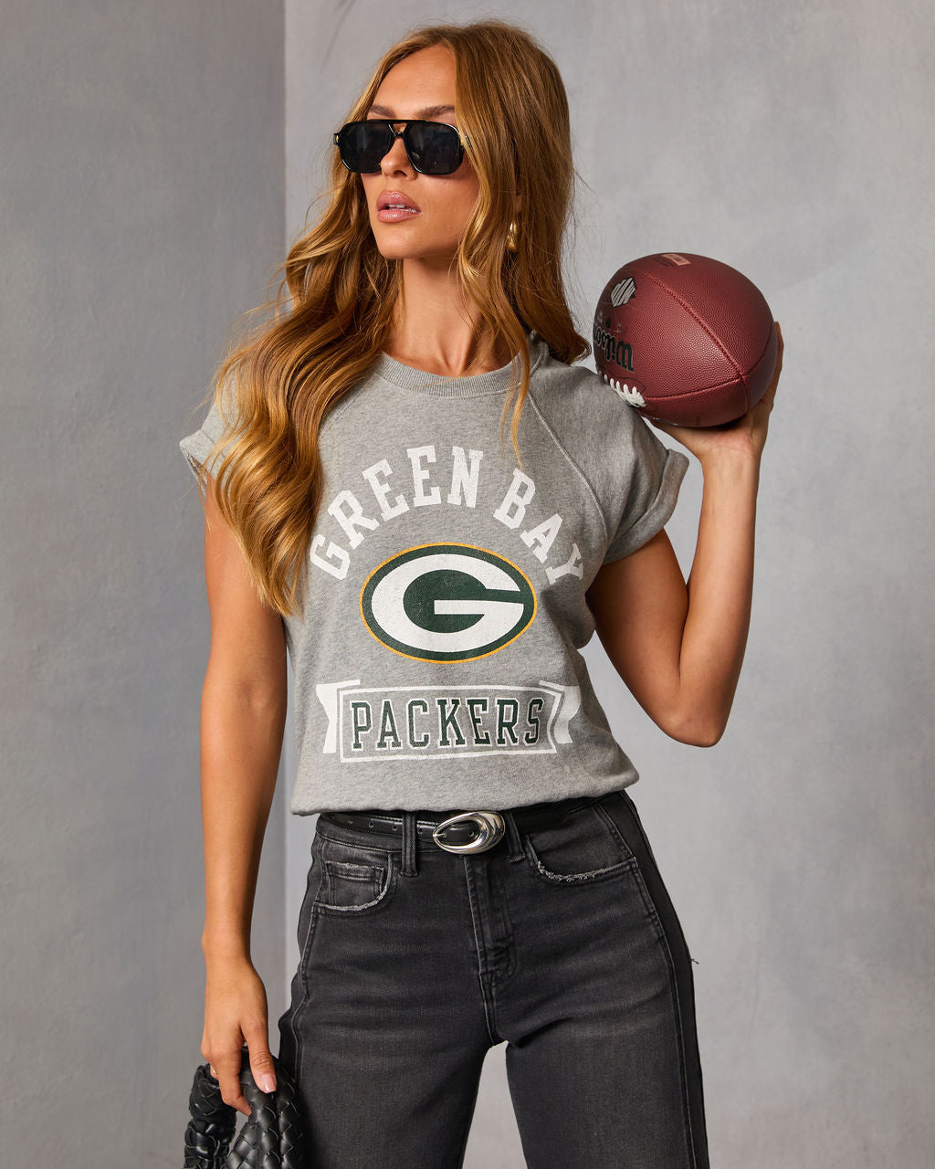 Green Bay Packers Short Sleeve Graphic Sweater-Vogue Logic