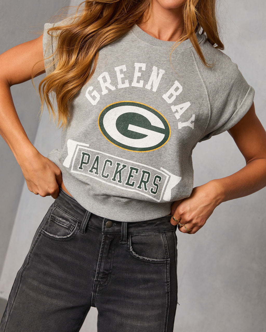 Green Bay Packers Short Sleeve Graphic Sweater-Vogue Logic