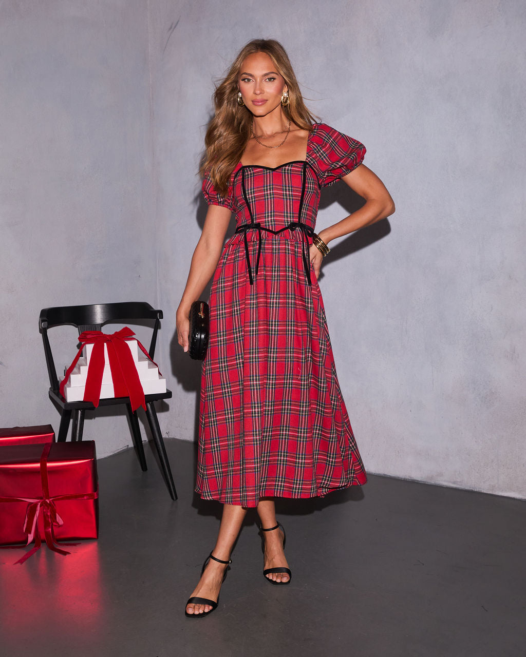 Peppermint Wishes Plaid Maxi Dress-Vogue Logic