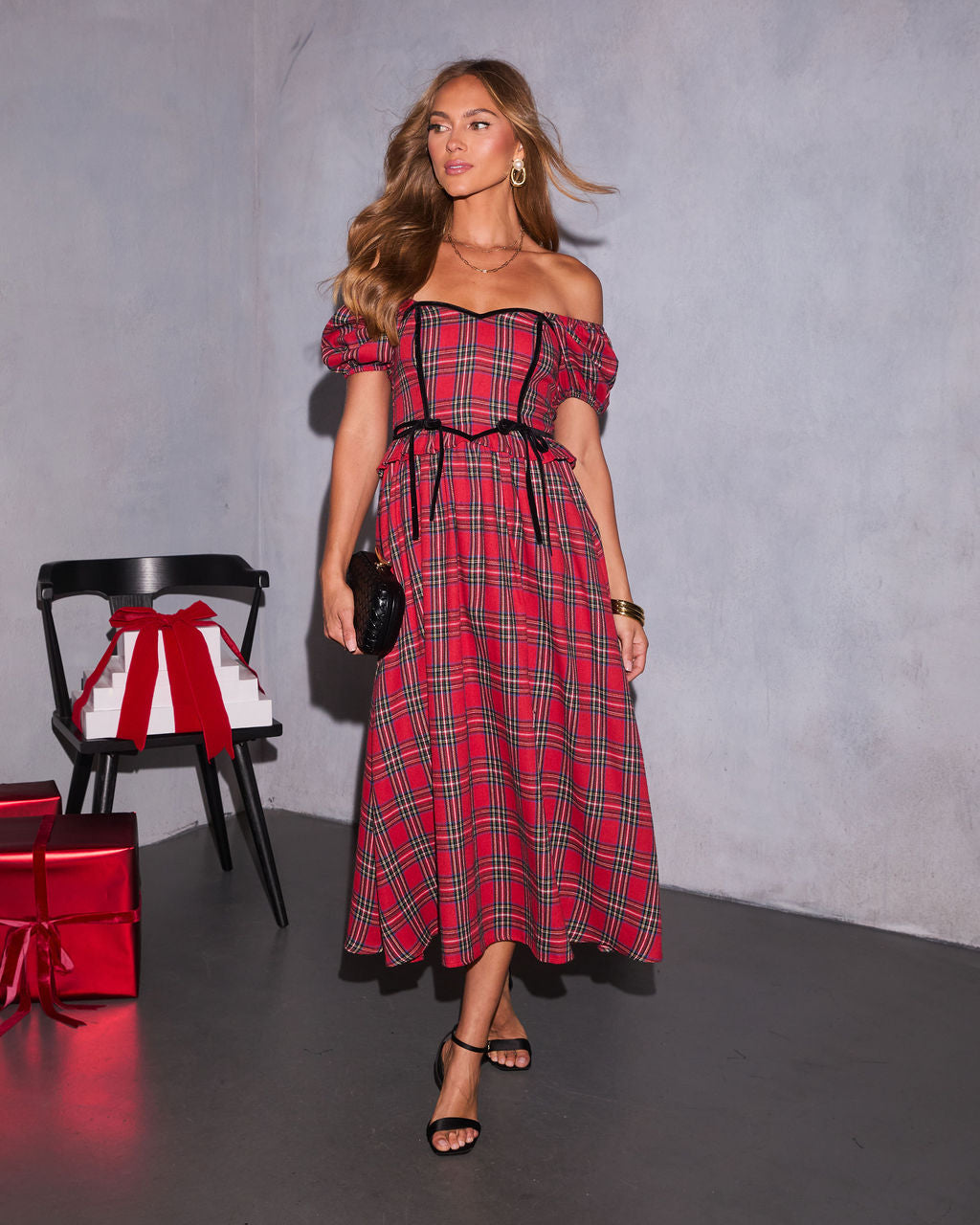 Peppermint Wishes Plaid Maxi Dress-Vogue Logic