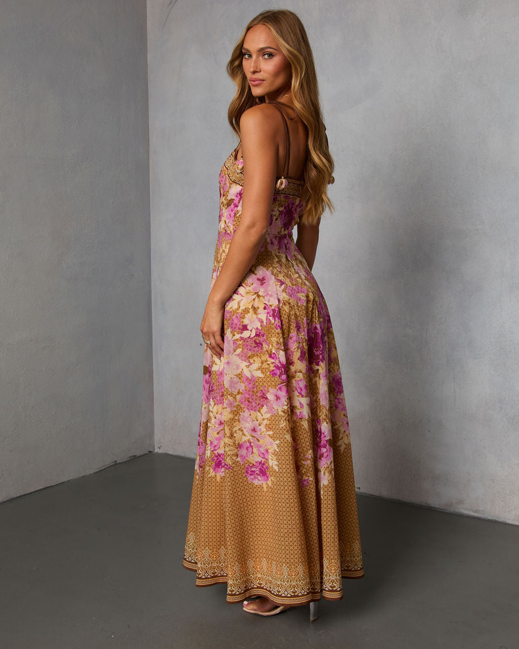 Solienne Printed Fit and Flare Maxi Dress-Vogue Logic