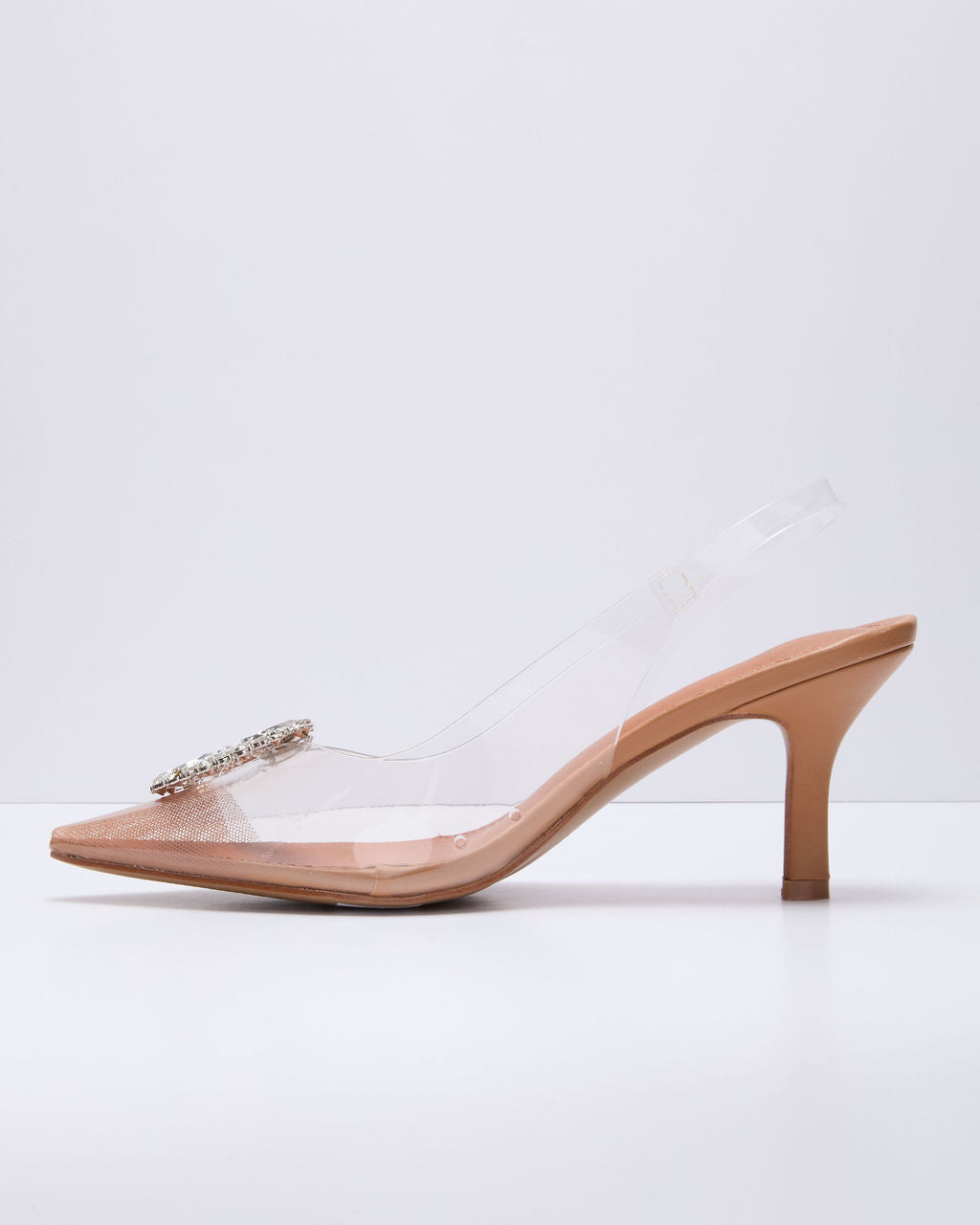 Namire Clear Slingback Embellished Charm Heels-Vogue Logic