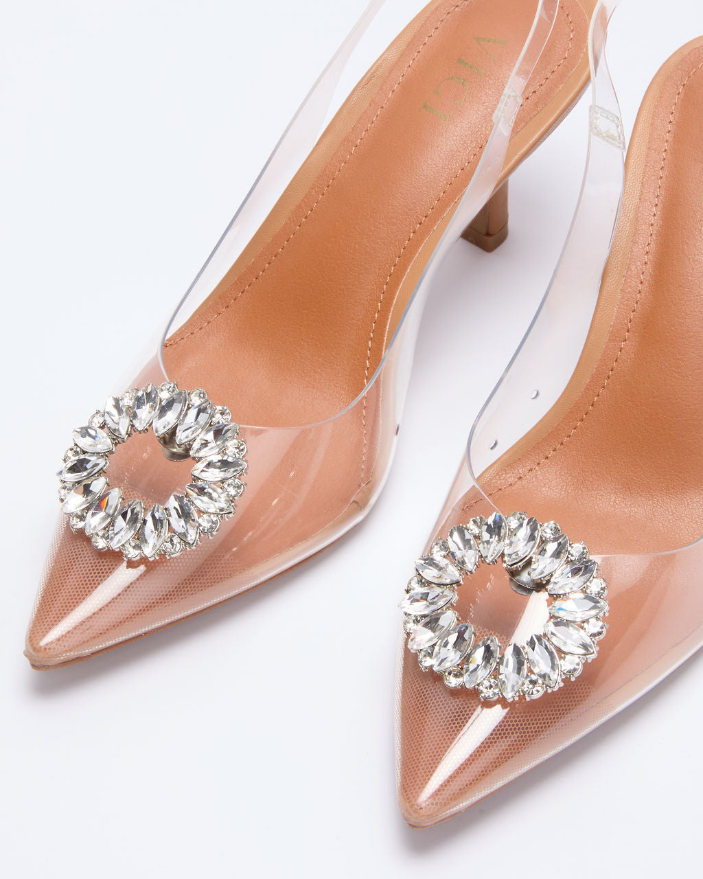 Namire Clear Slingback Embellished Charm Heels-Vogue Logic