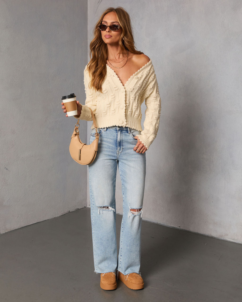 Icy Moon Textured Knit Cardigan-Vogue Logic