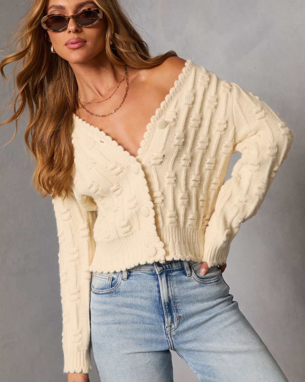 Icy Moon Textured Knit Cardigan-Vogue Logic