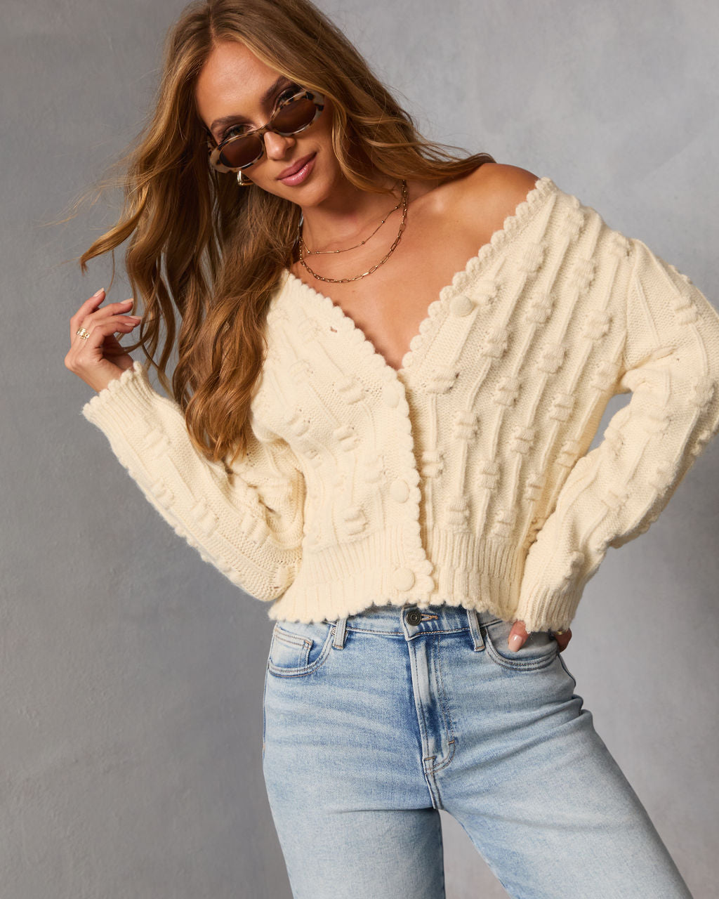 Icy Moon Textured Knit Cardigan-Vogue Logic