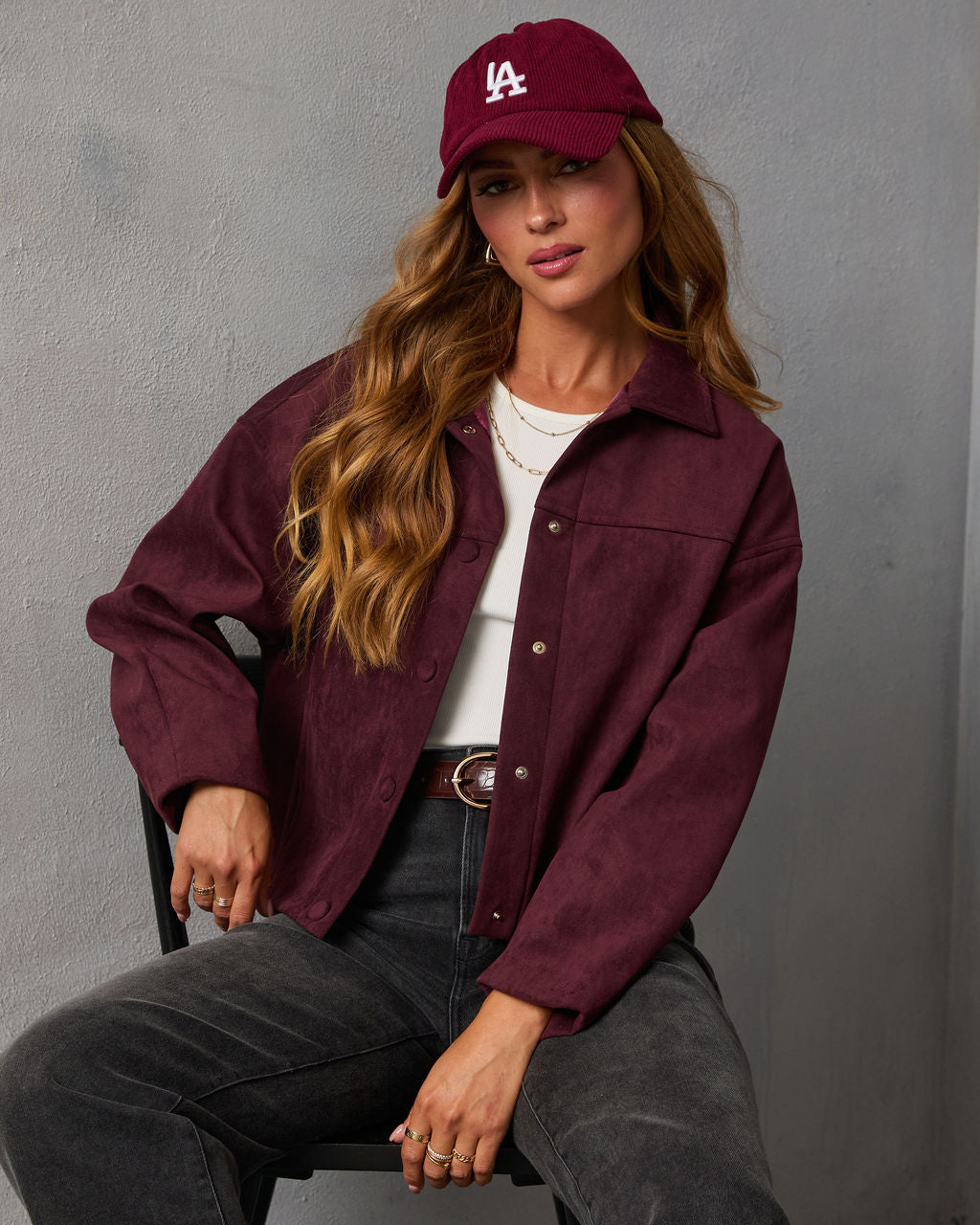 Plum Skies Suede Front Button Shirt Jacket-Vogue Logic