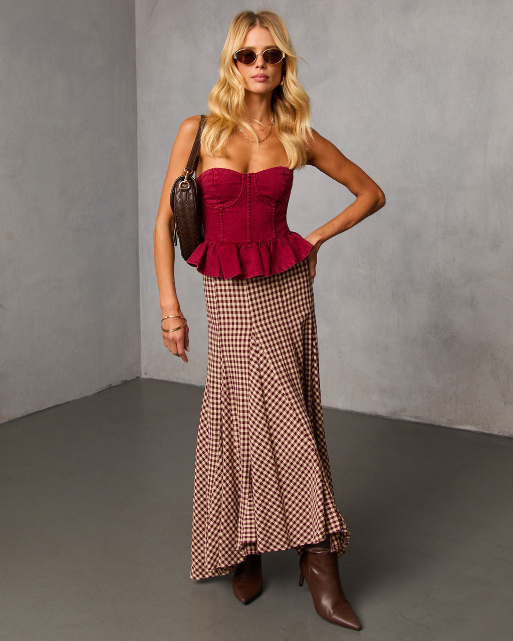 Rylin Gingham Maxi Skirt-Vogue Logic