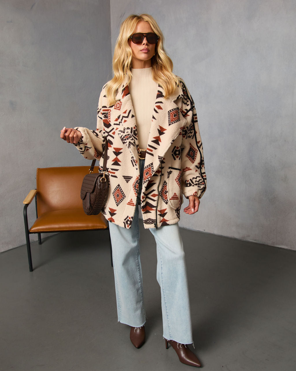 Anaisa Aztec Print Sherpa Moto Jacket-Vogue Logic